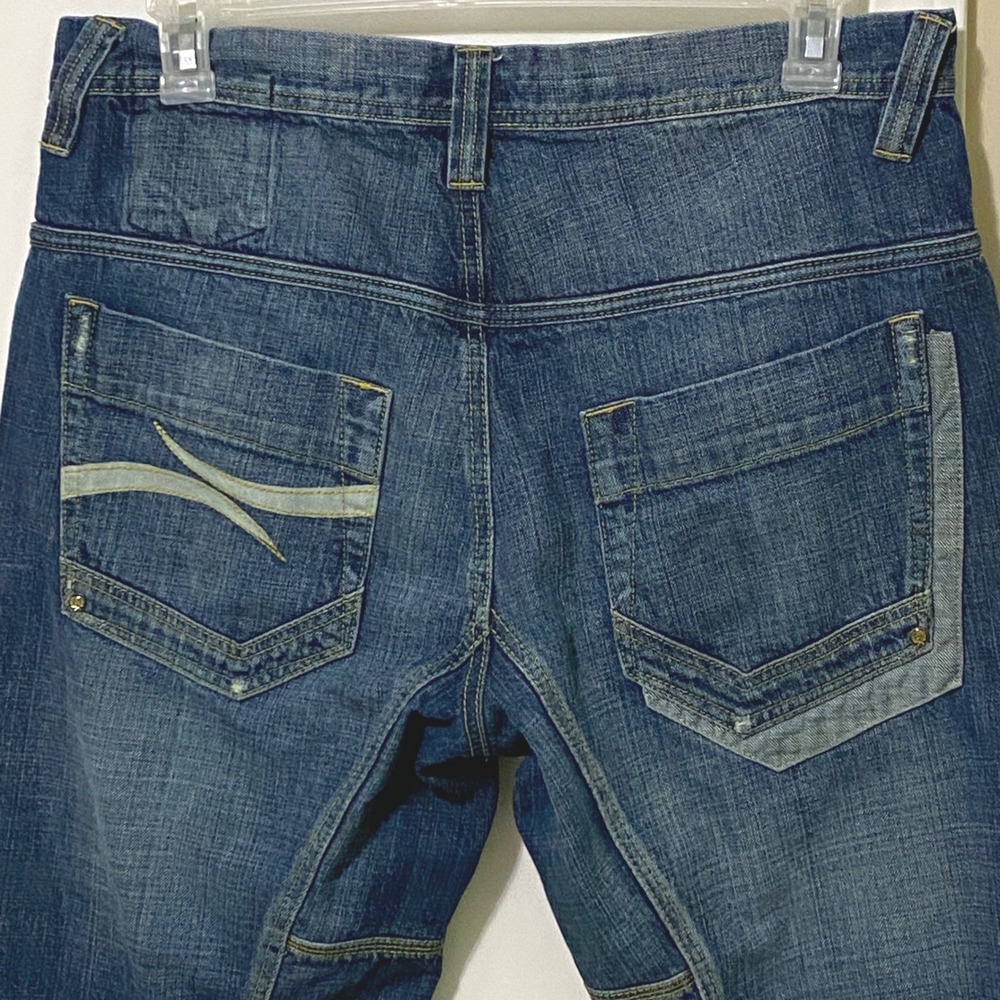 Rap Y2K Phat Farm Straight Leg Paneled Distressed Jeans Urban Streetwear 34x33